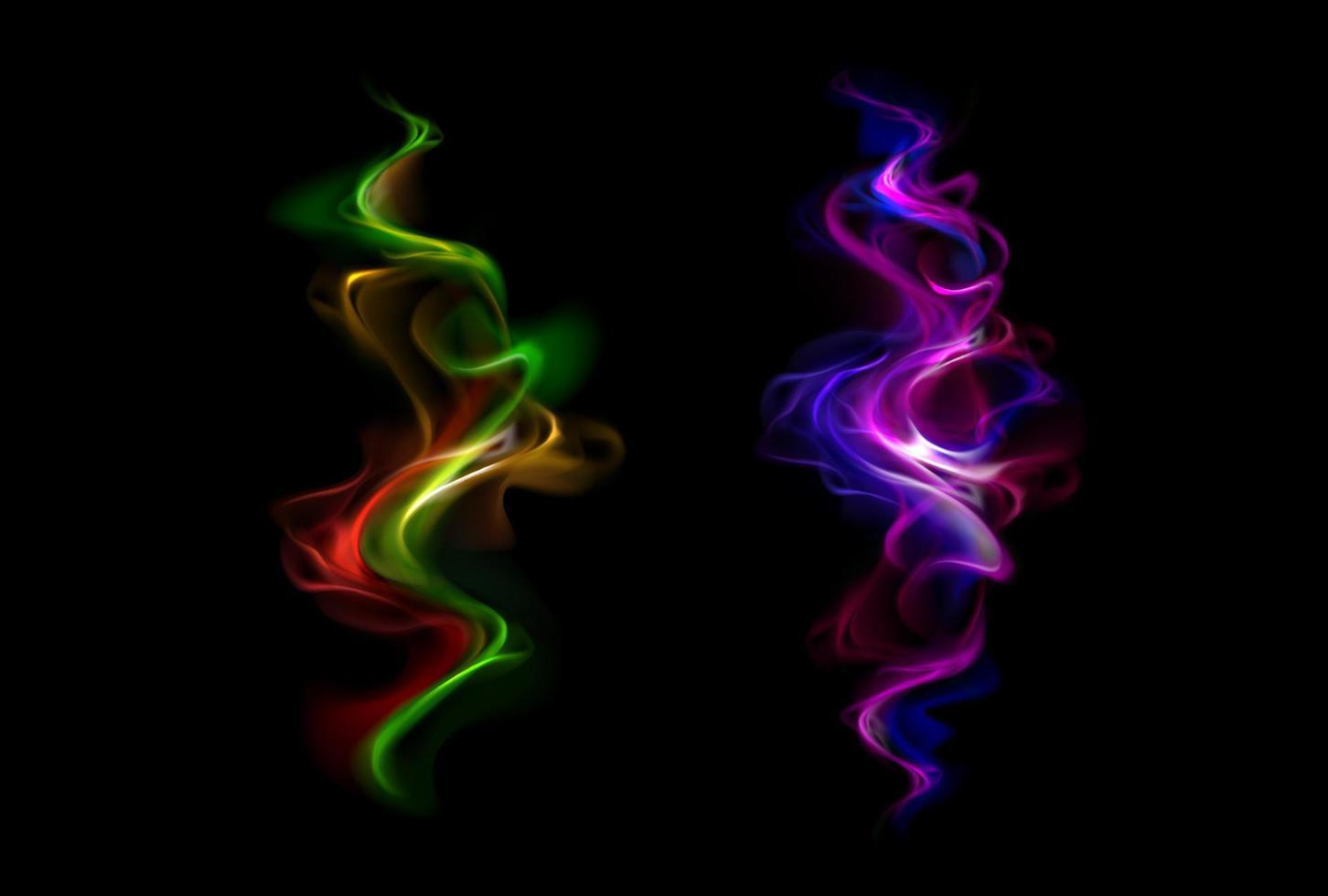 Neon fire smoke, magic swirls effect, wand spell vector