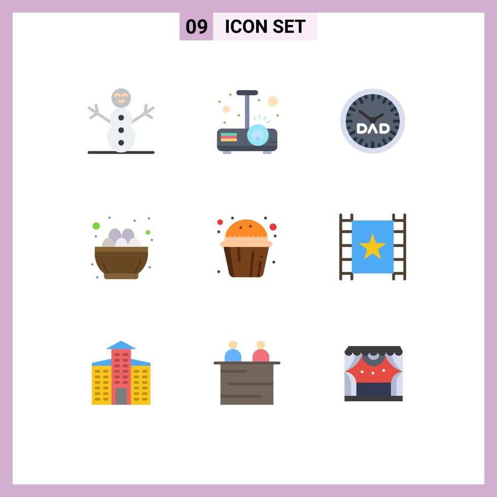 Group of 9 Flat Colors Signs and Symbols for cup cake cake fathers day nest easter Editable Vector Design Elements