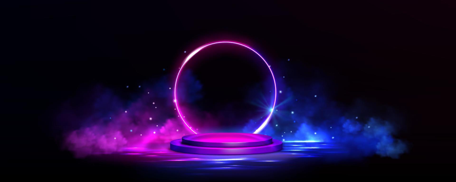 Futuristic stage with neon light frame and podium vector