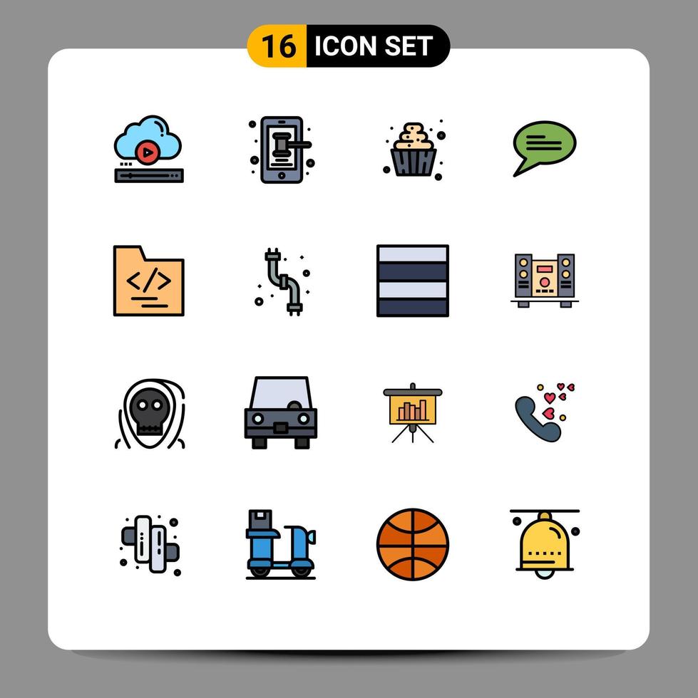 Group of 16 Modern Flat Color Filled Lines Set for file messages trade conversation sweets Editable Creative Vector Design Elements