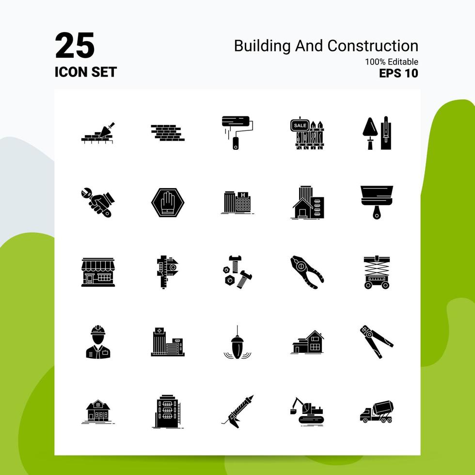 25 Building and Construction Icon Set 100 Editable EPS 10 Files Business Logo Concept Ideas Solid Glyph icon design vector