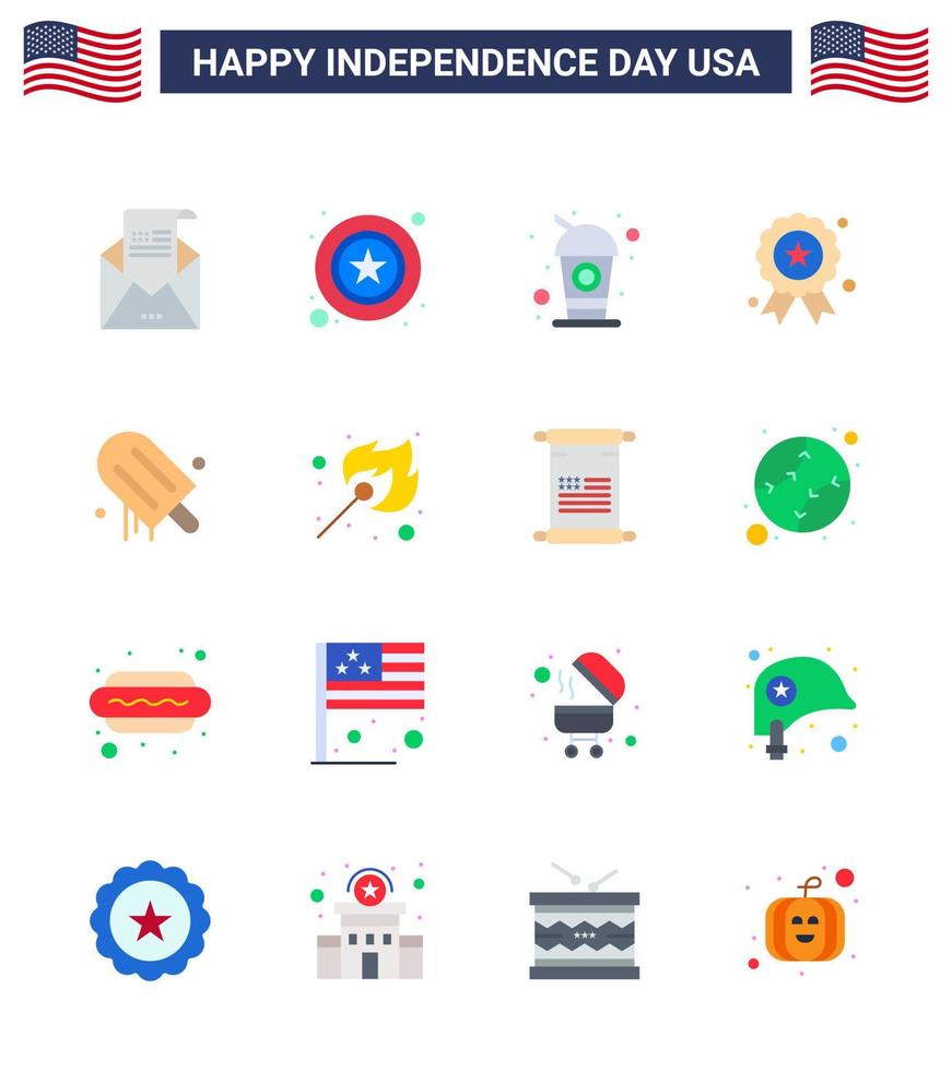 conjunto de 16 pisos vectoriales el 4 de julio, día de la independencia de estados unidos, como el signo del día de la independencia del helado, soda editable, elementos de diseño vectorial del día de estados unidos vector