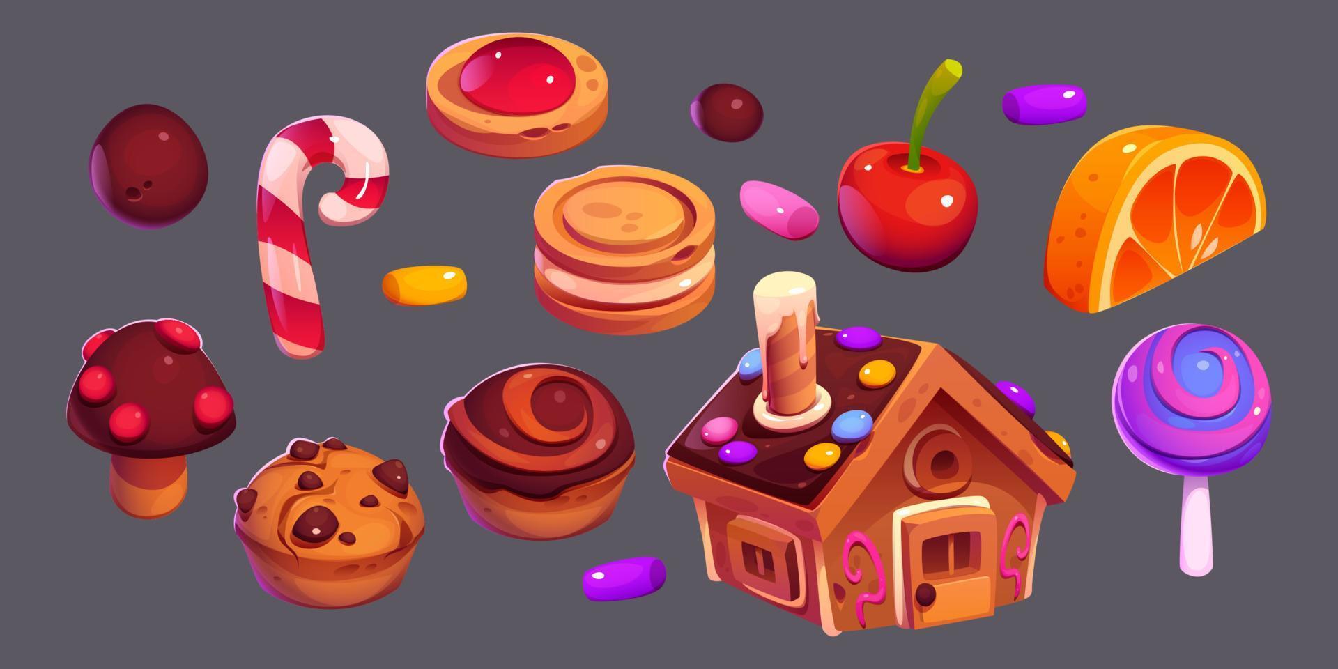 casa de pan de jengibre, tortas de chocolate, dulces vector