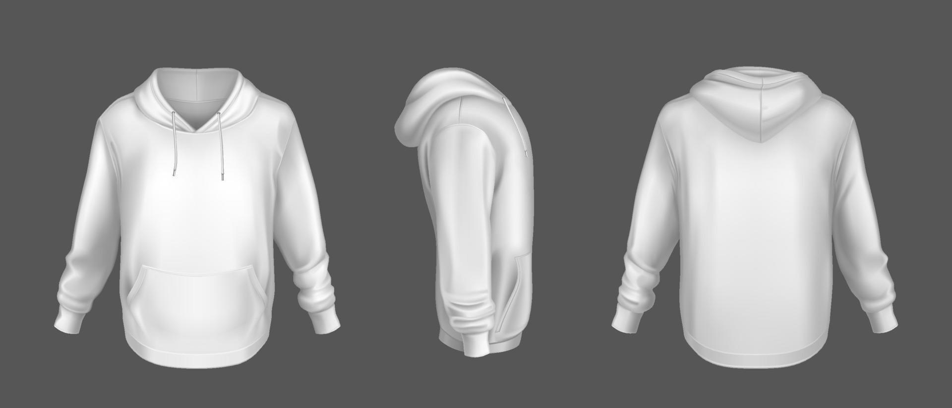 Hoody white sweatshirt mock up front side back set vector