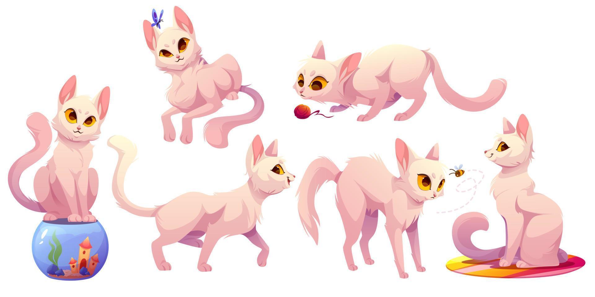 conjunto de divertidos personajes de dibujos animados de gatos blancos vector