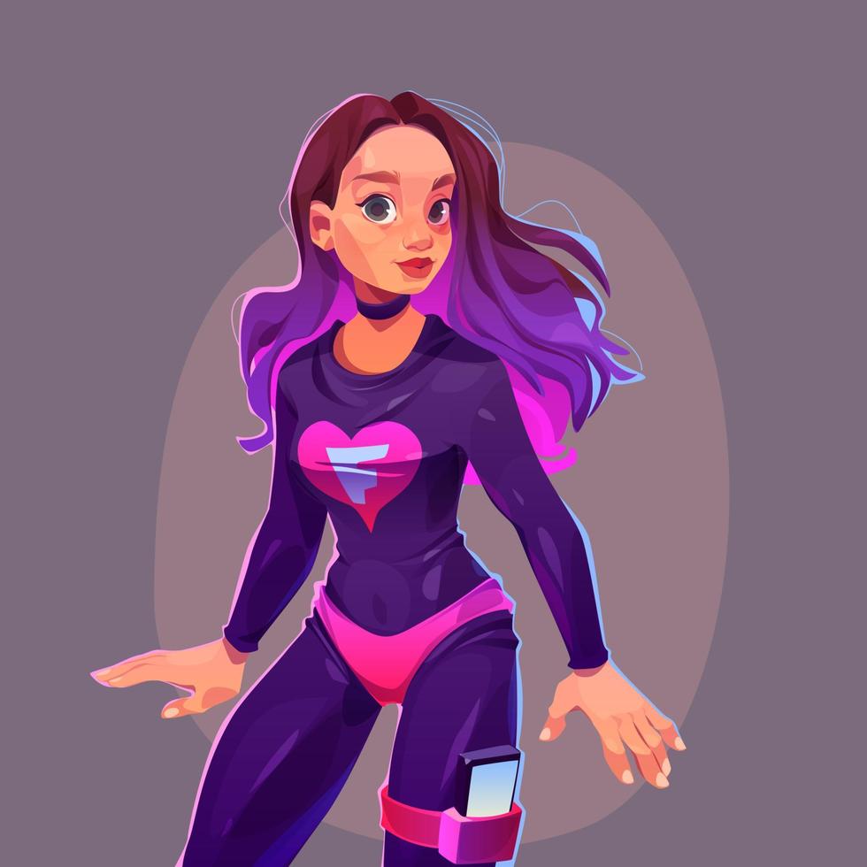 personaje de dibujos animados de superhéroe chica, joven mujer sexy vector