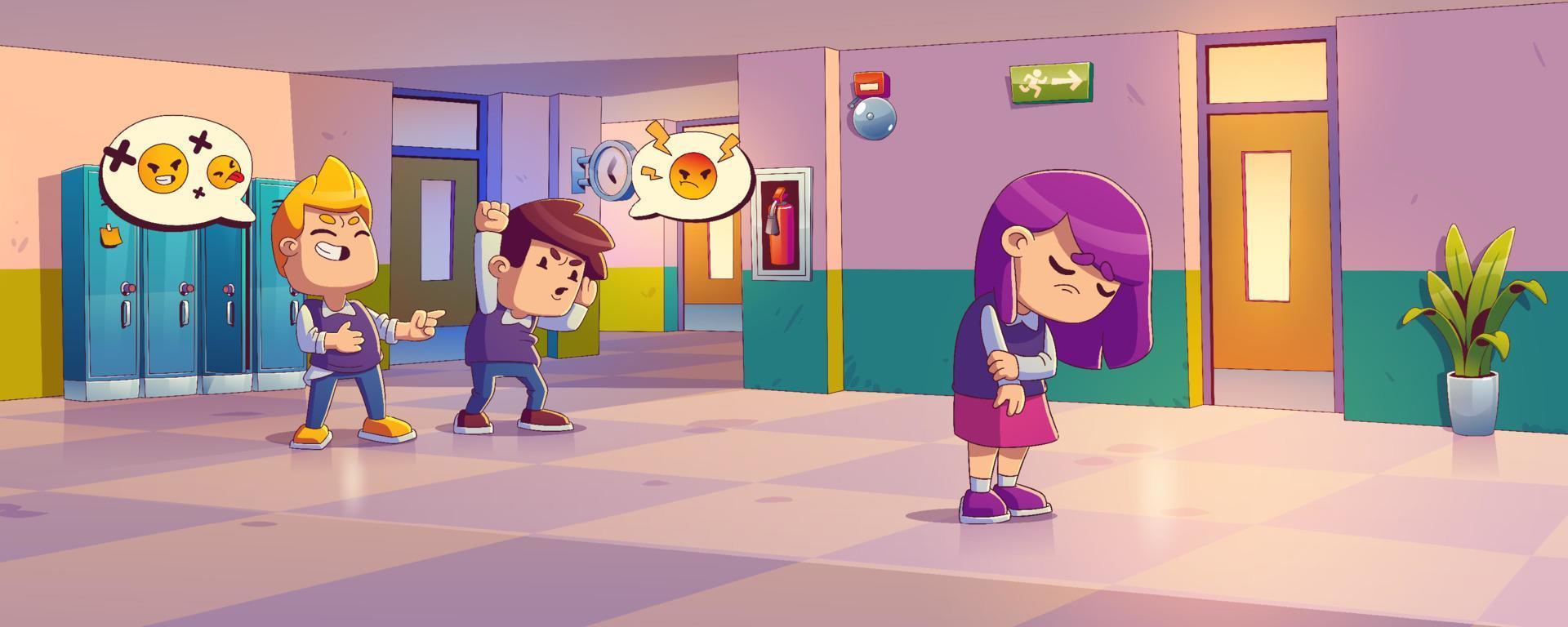 Boys bully girl in school hallway vector
