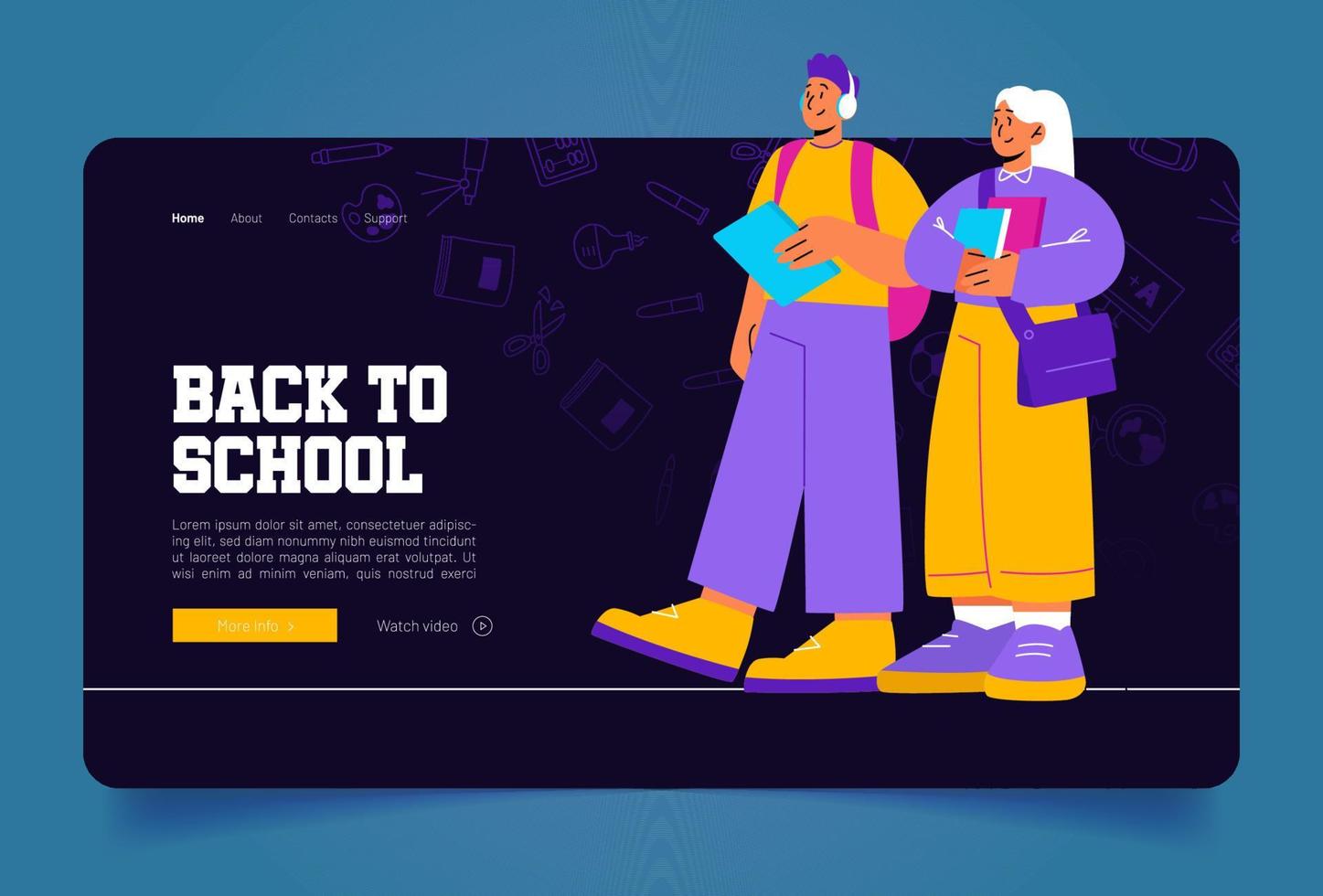 Back to school banner with girl and boy students vector