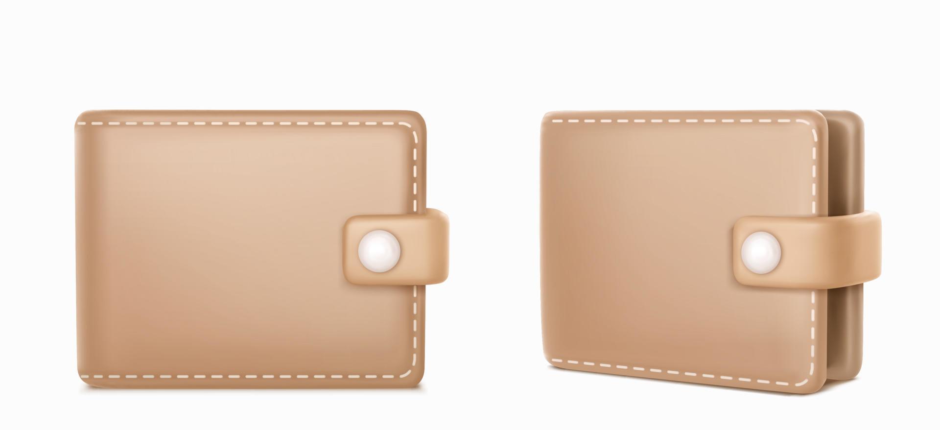Leather wallet 3d render front and angle view vector