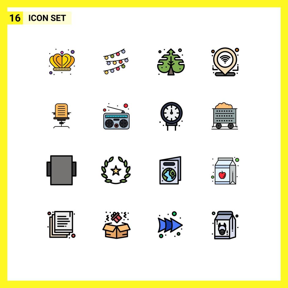 Group of 16 Flat Color Filled Lines Signs and Symbols for arm connection plant location check in Editable Creative Vector Design Elements