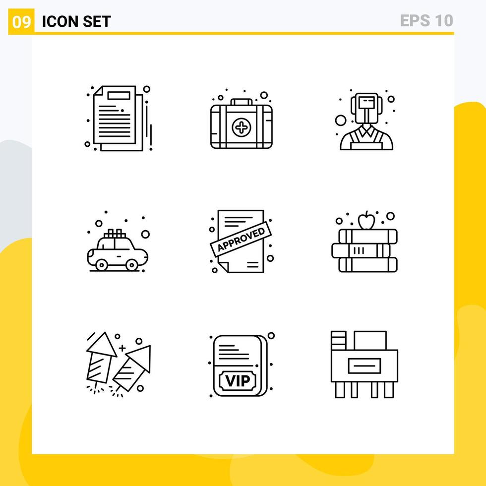 Modern Set of 9 Outlines and symbols such as book approved professions application transport Editable Vector Design Elements