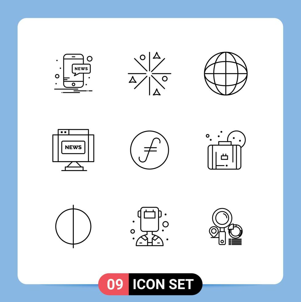 conjunto de esquemas de interfaz móvil de 9 pictogramas de monedas criptográficas moneda feria de internet diario de monedas elementos de diseño vectorial editables vector