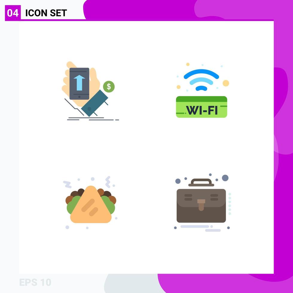 4 Universal Flat Icon Signs Symbols of phone fast food smartphone sign junk food Editable Vector Design Elements