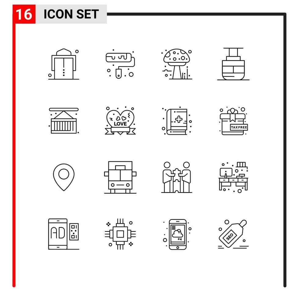 Outline Pack of 16 Universal Symbols of city life cargo mushroom box transportation Editable Vector Design Elements