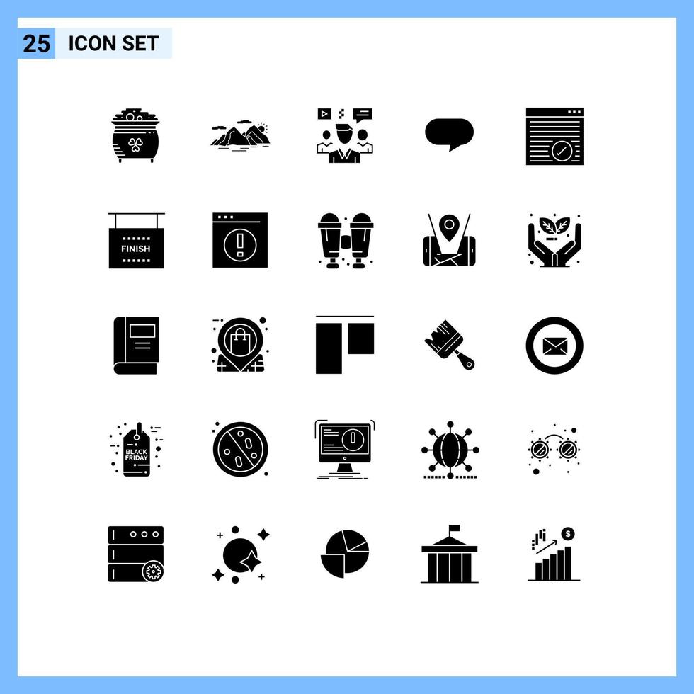 Group of 25 Modern Solid Glyphs Set for chatting twitter nature group chat Editable Vector Design Elements