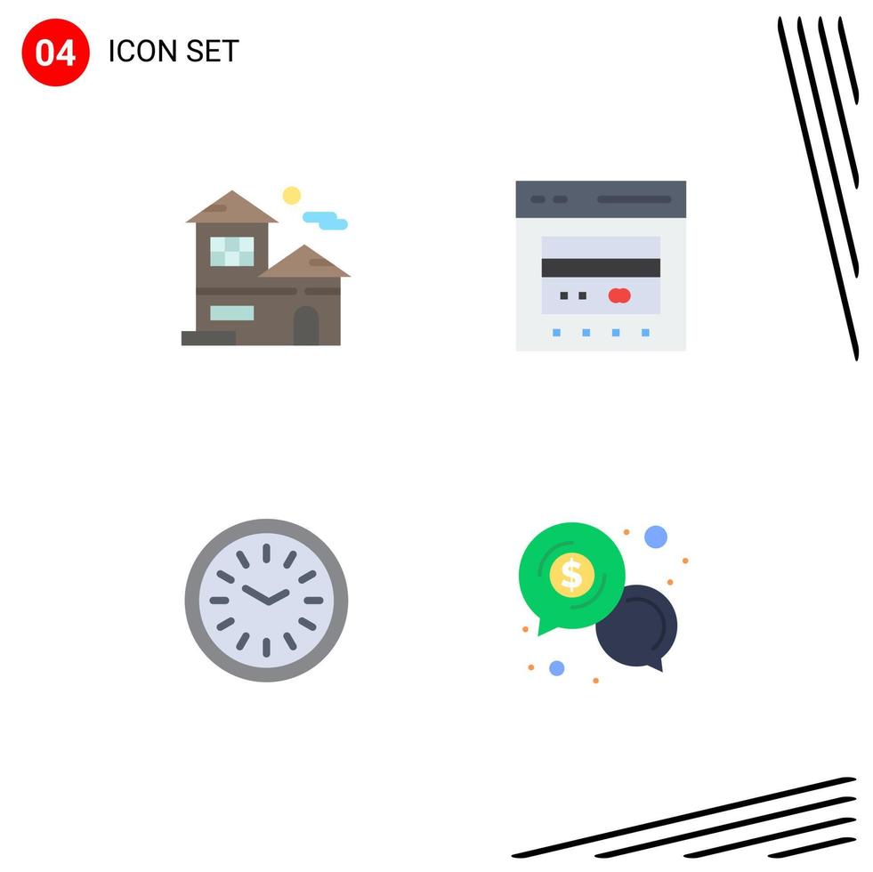 Universal Icon Symbols Group of 4 Modern Flat Icons of home clock real estate credit iftar Editable Vector Design Elements