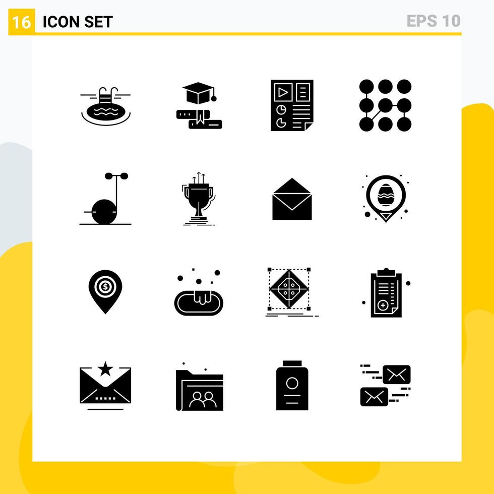 Universal Icon Symbols Group of 16 Modern Solid Glyphs of motor secure data protection seo Editable Vector Design Elements