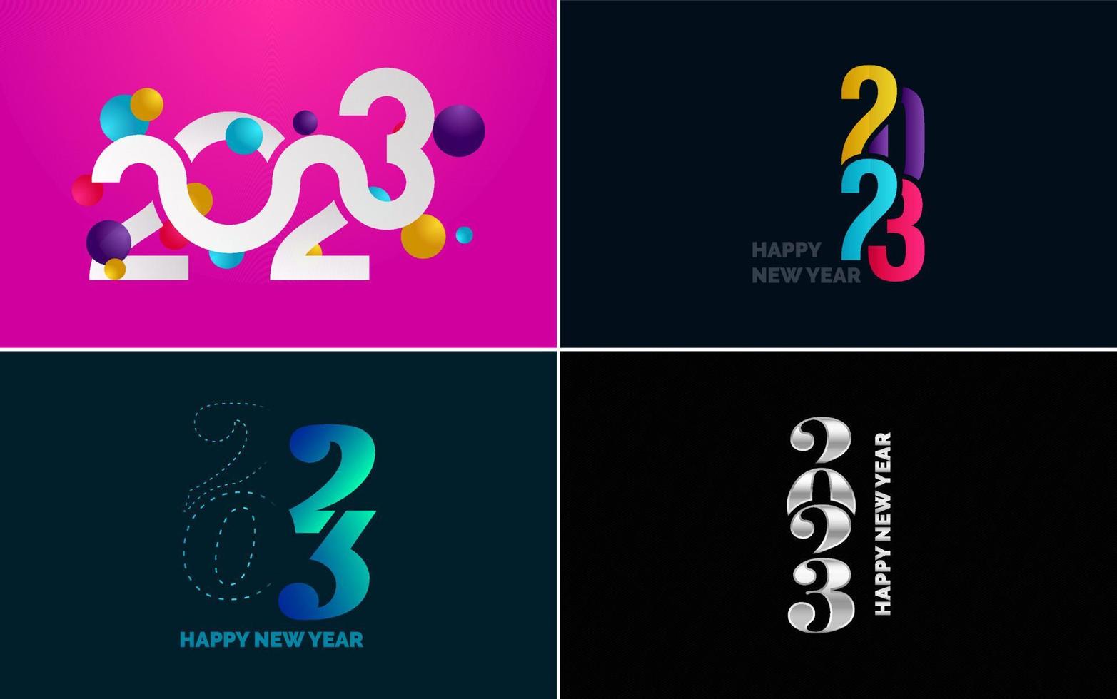 gran conjunto 2023 feliz año nuevo diseño de texto de logotipo negro. Plantilla de diseño de 20 23 números. colección de símbolos de 2023 feliz año nuevo vector