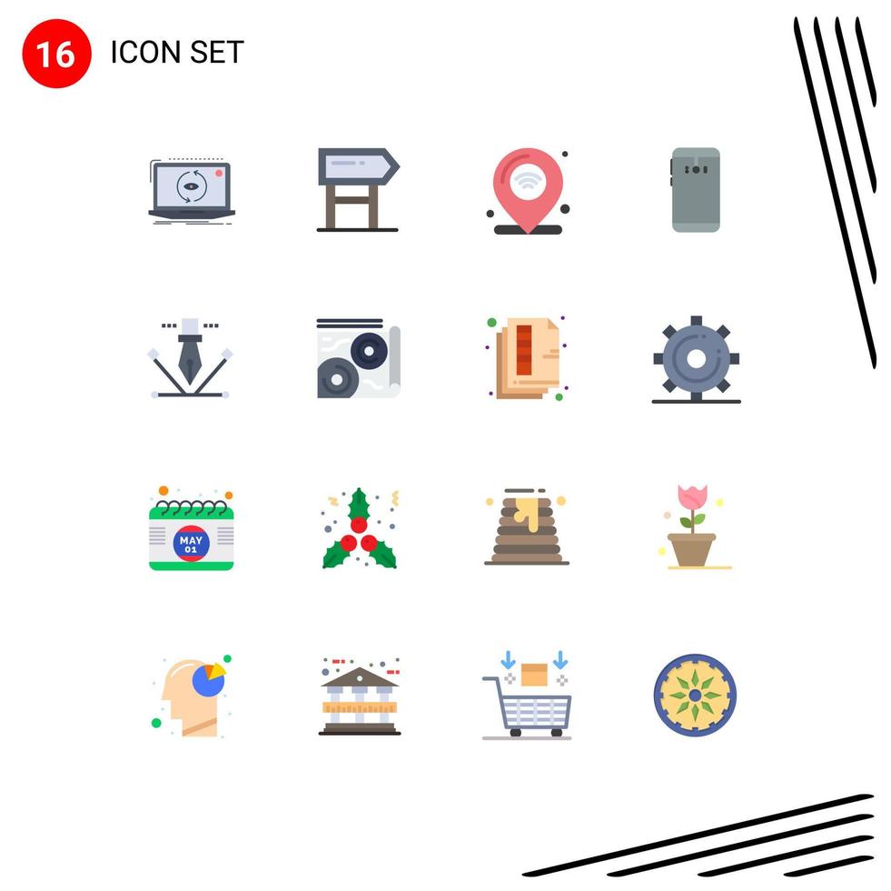 Group of 16 Flat Colors Signs and Symbols for camera smart phone motivation phone iot Editable Pack of Creative Vector Design Elements