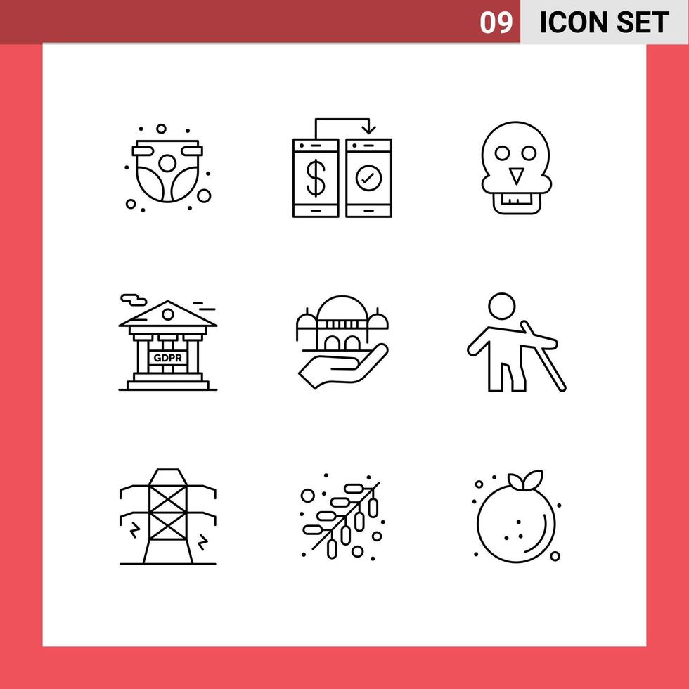 9 Thematic Vector Outlines and Editable Symbols of gdpr financial payment bank medical Editable Vector Design Elements