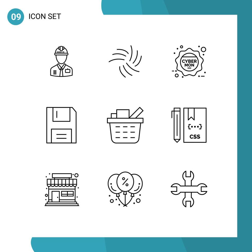 Outline Pack of 9 Universal Symbols of floppy disc crypto devices monday Editable Vector Design Elements