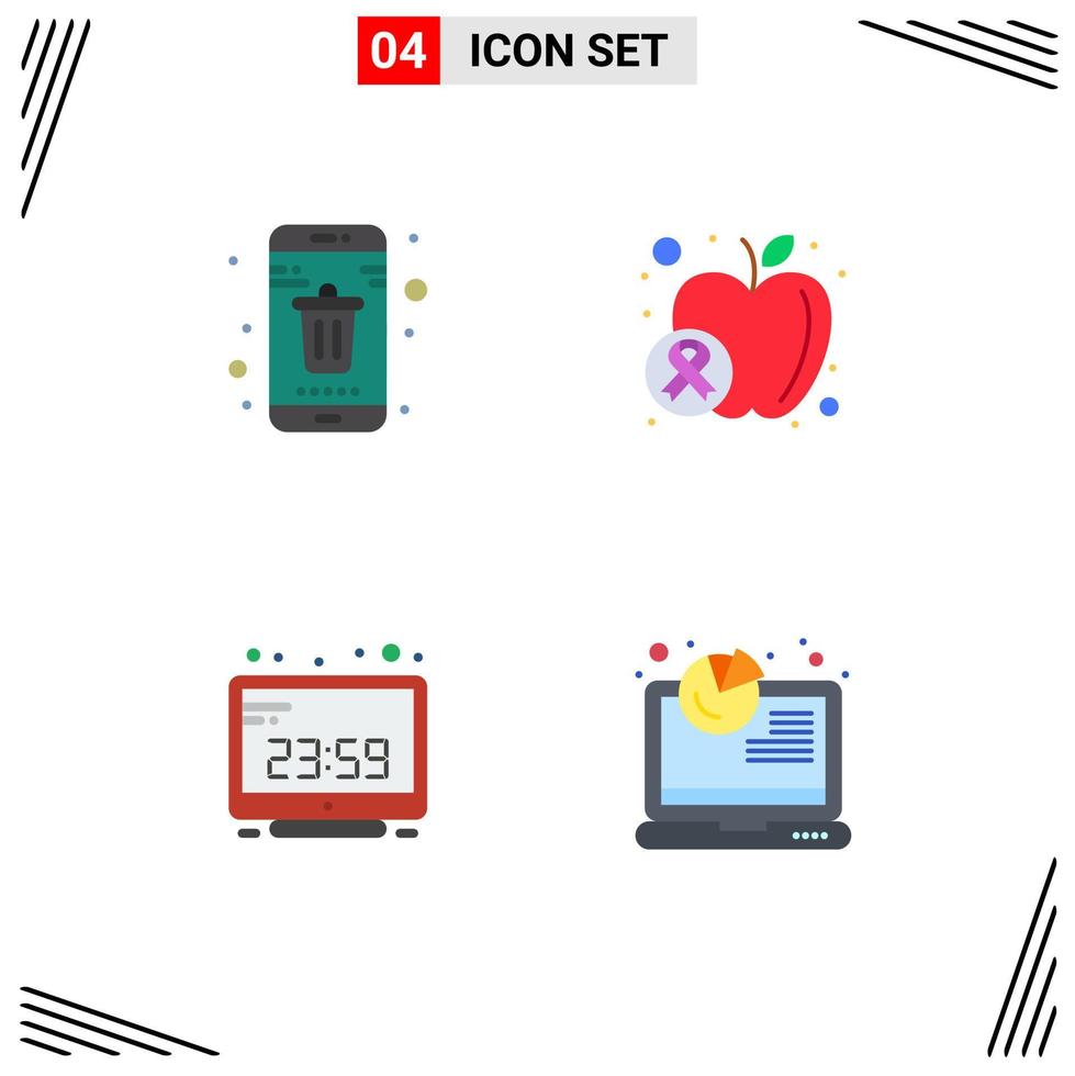 4 Flat Icon concept for Websites Mobile and Apps app clock mobile fruit computer clock Editable Vector Design Elements