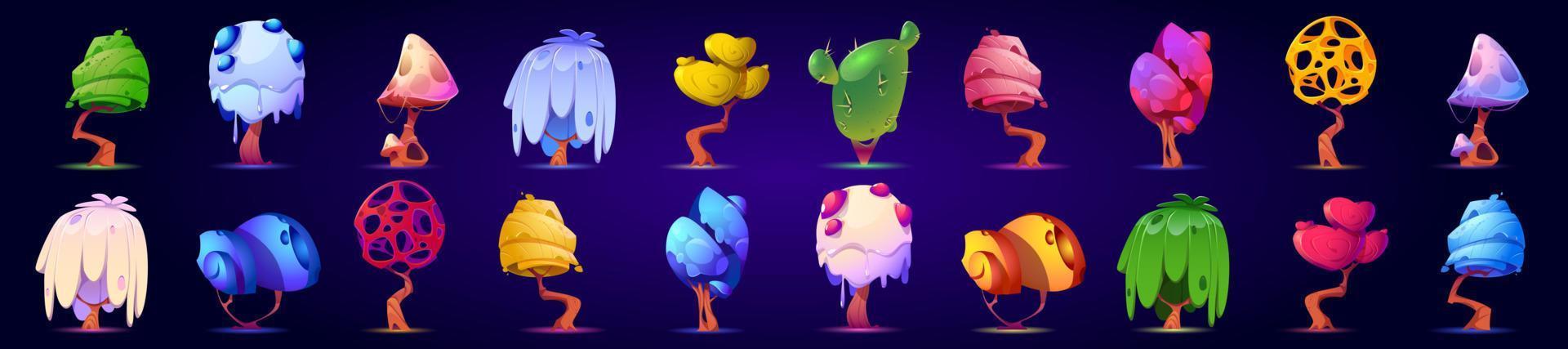 Fantasy mushrooms or alien trees, elements set vector