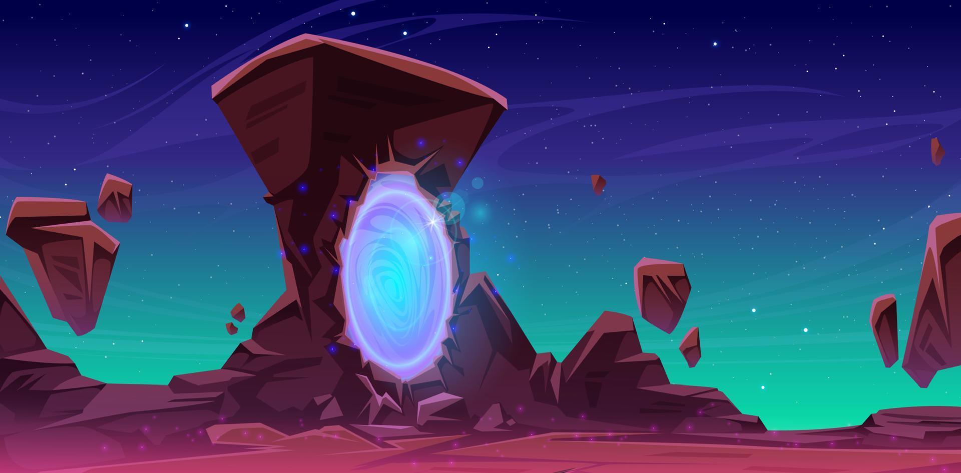 Magic portal in rock or alien planet landscape vector