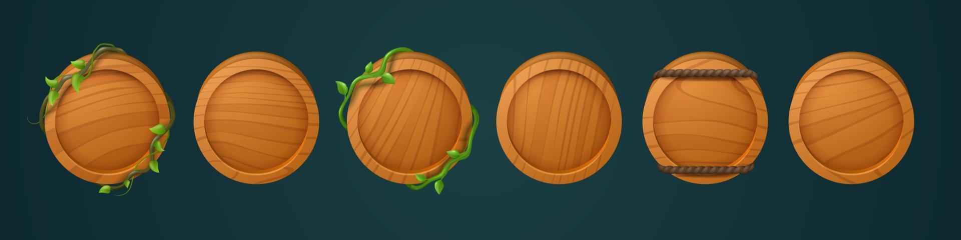 Game wooden buttons or user avatar frames vector