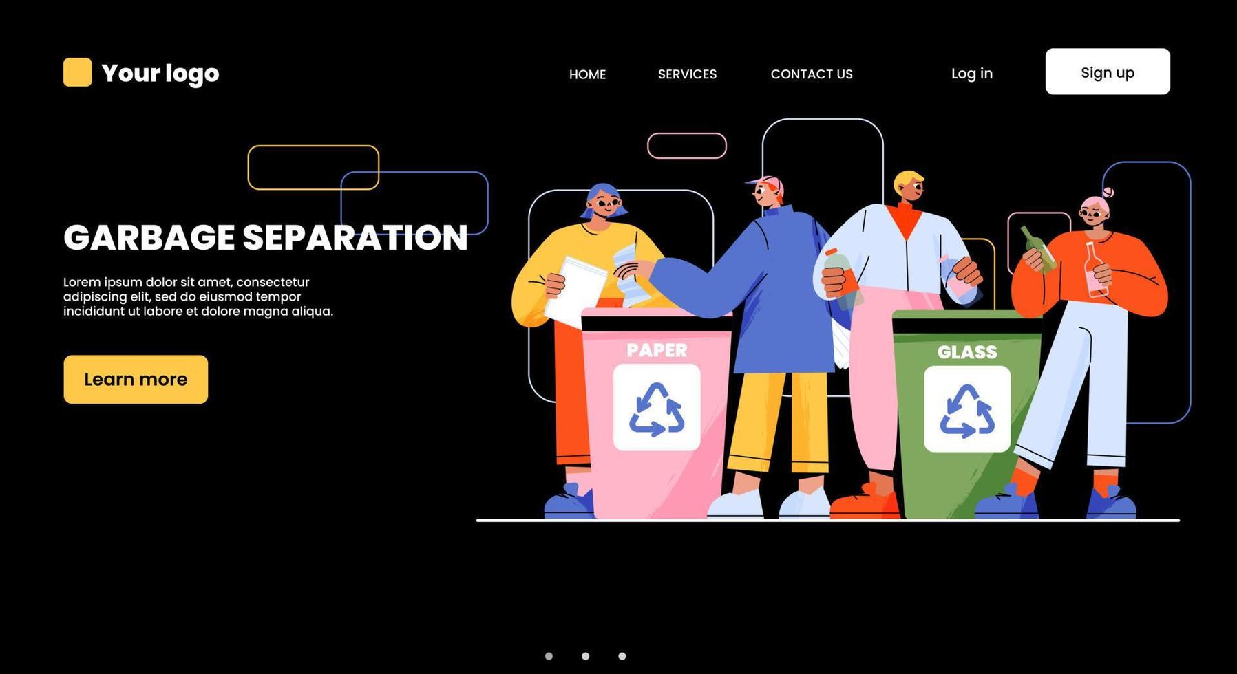 Garbage separation banner with people sort trash vector