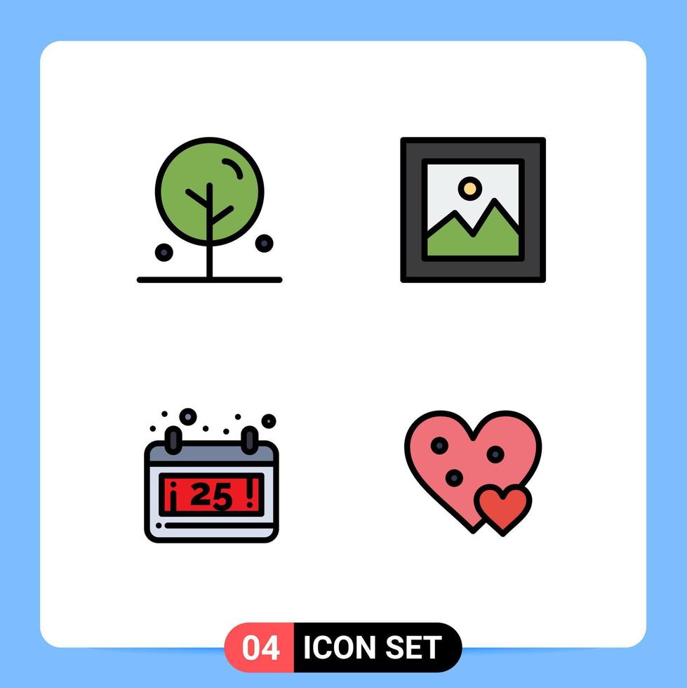 Pack of 4 creative Filledline Flat Colors of blooming christmas nature payments heart Editable Vector Design Elements