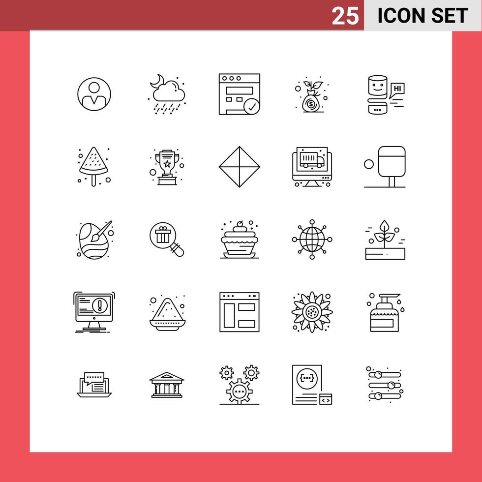 25 Thematic Vector Lines and Editable Symbols of interface conversational interfaces browser money bag growth Editable Vector Design Elements