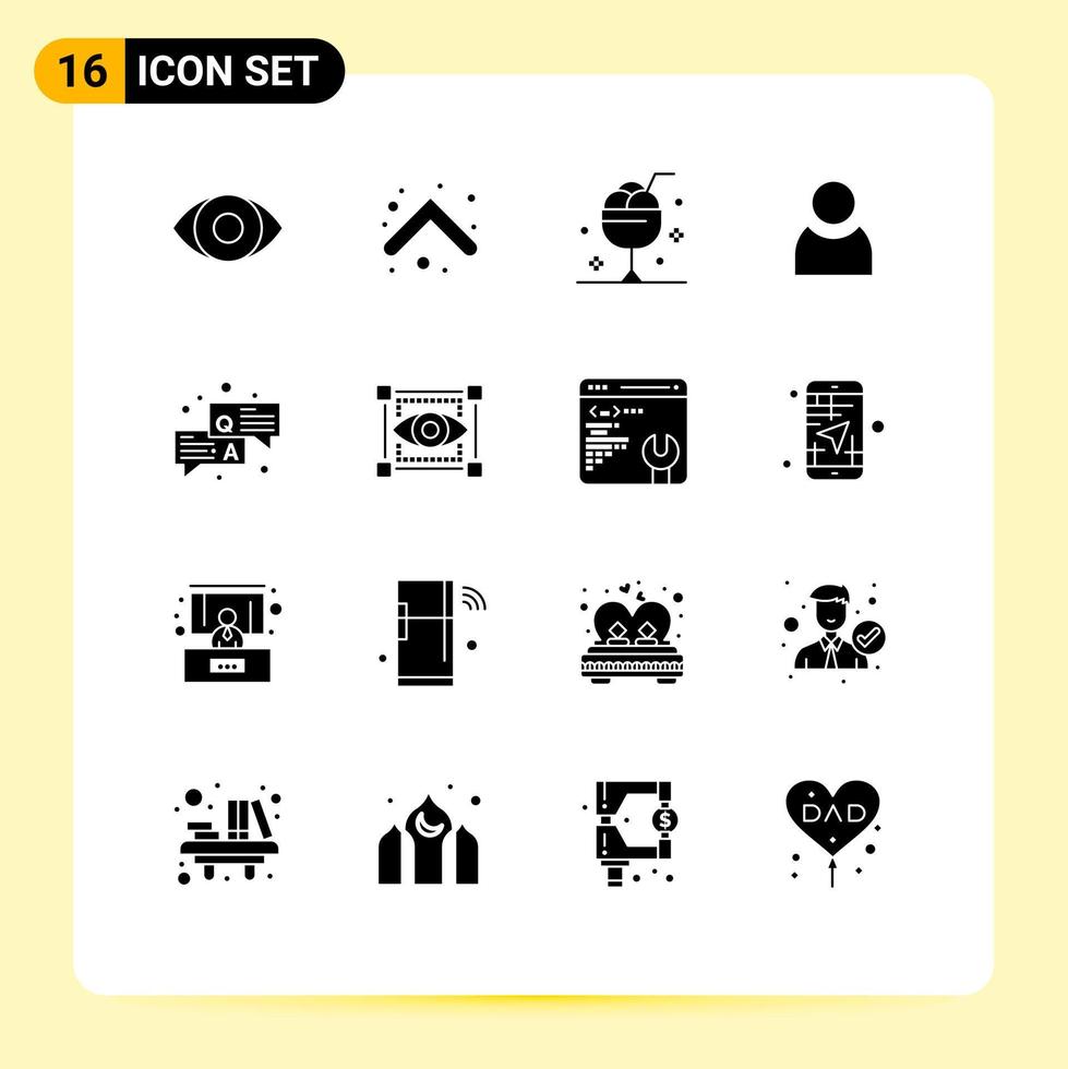 Modern Set of 16 Solid Glyphs and symbols such as question answer dessert basic avatar Editable Vector Design Elements