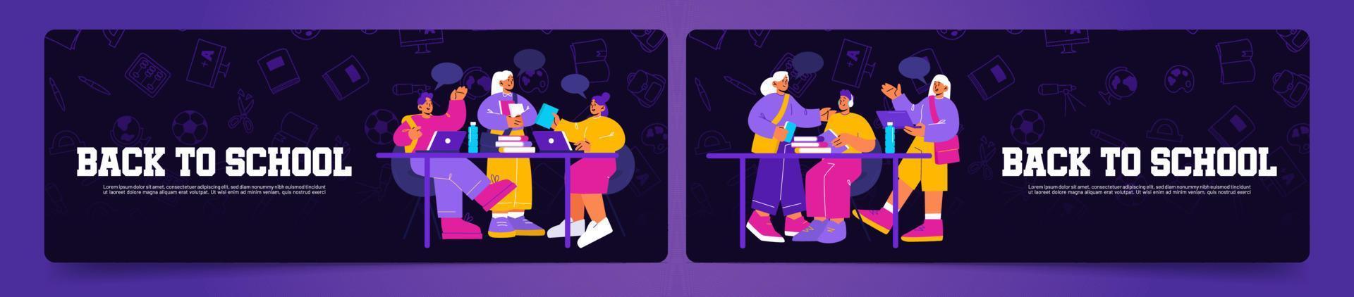 Back to school flyer templates set, flat vector