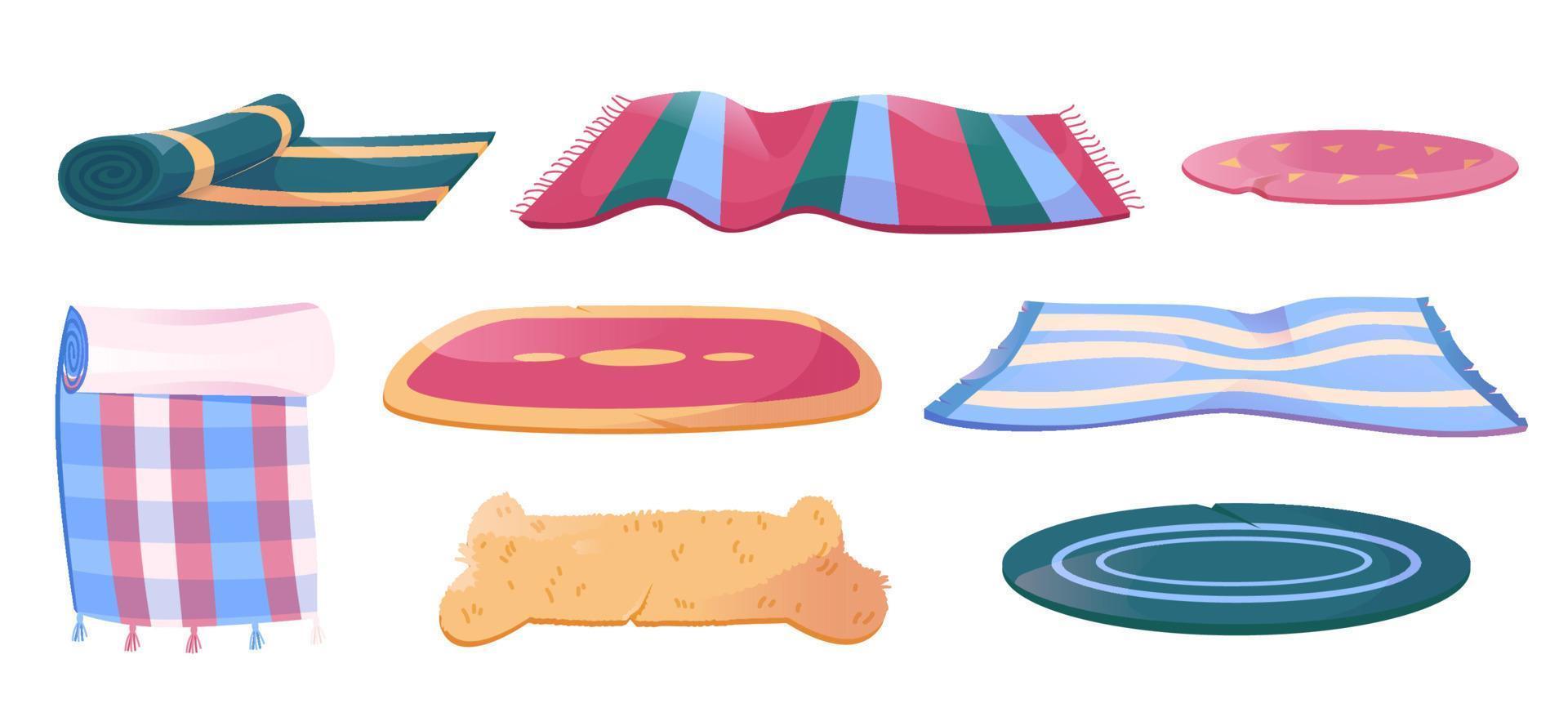 Colorful carpets, blankets and rugs set on white vector