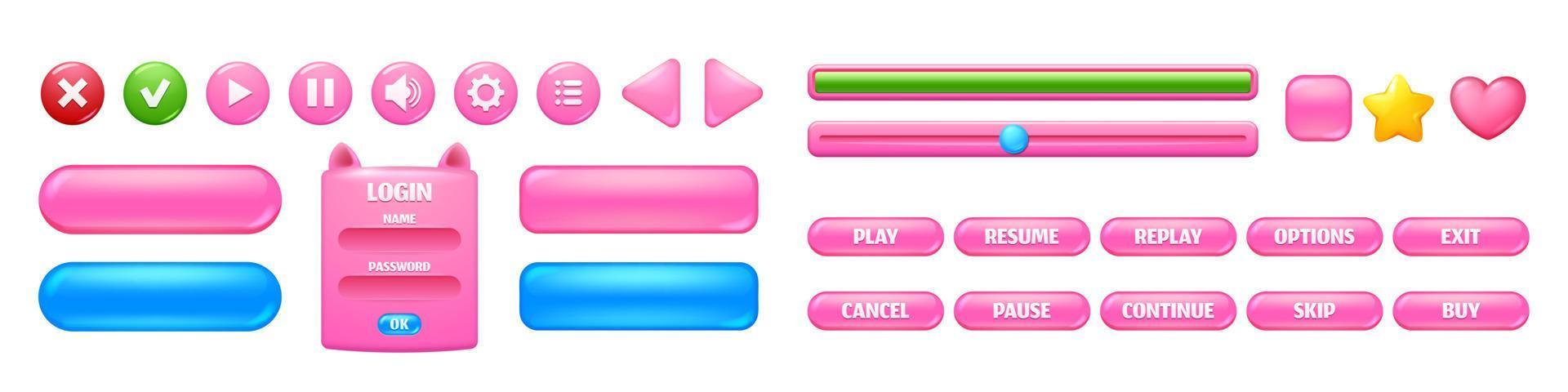 Game menu interface, pink and blue glossy buttons vector