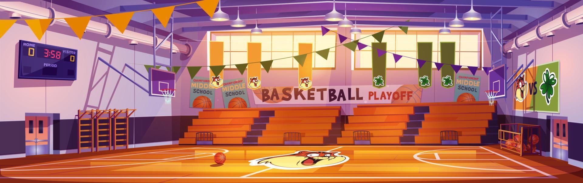 interior de la cancha de baloncesto, arena deportiva escolar vector