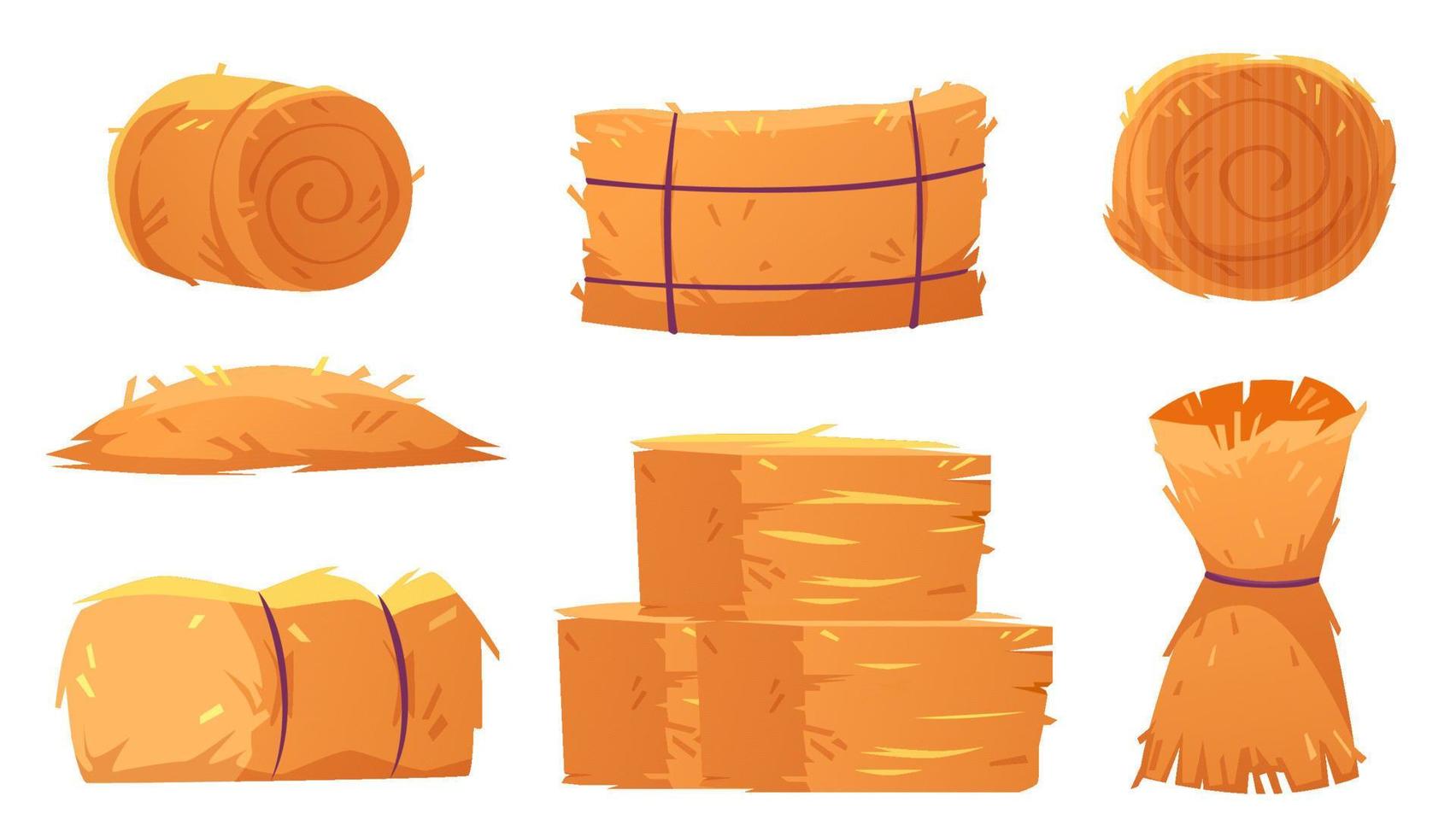 Hay bales, stacks, rolls and piles vector