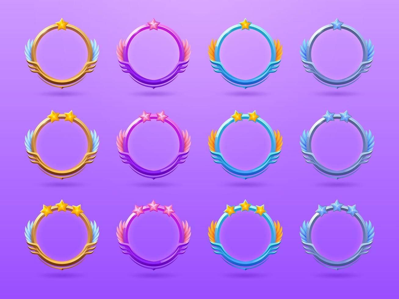 Round ui game avatar frames, fantasy borders set vector