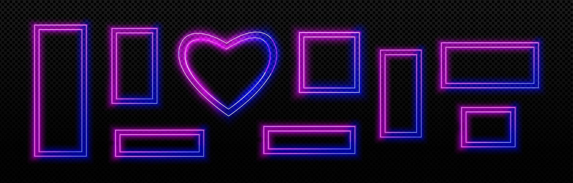 Blue and pink neon light frames vector