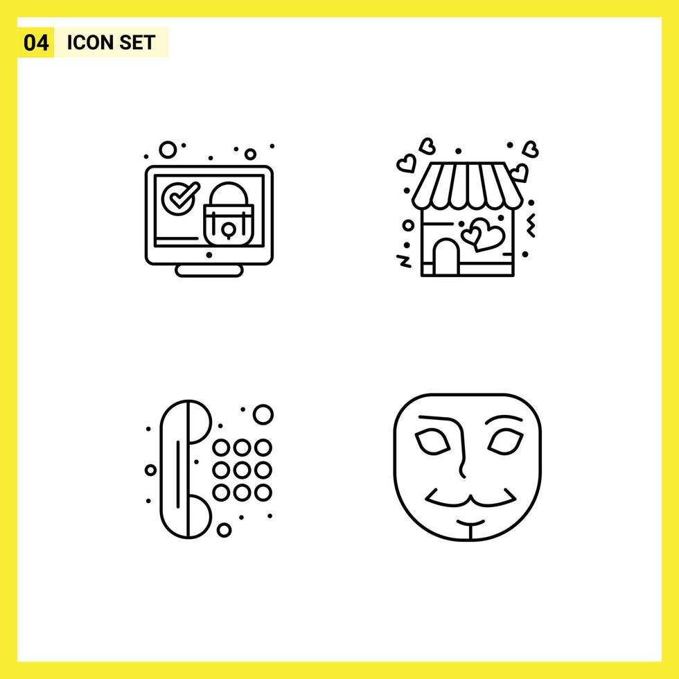 Pictogram Set of 4 Simple Filledline Flat Colors of lock communication check shop telephone Editable Vector Design Elements