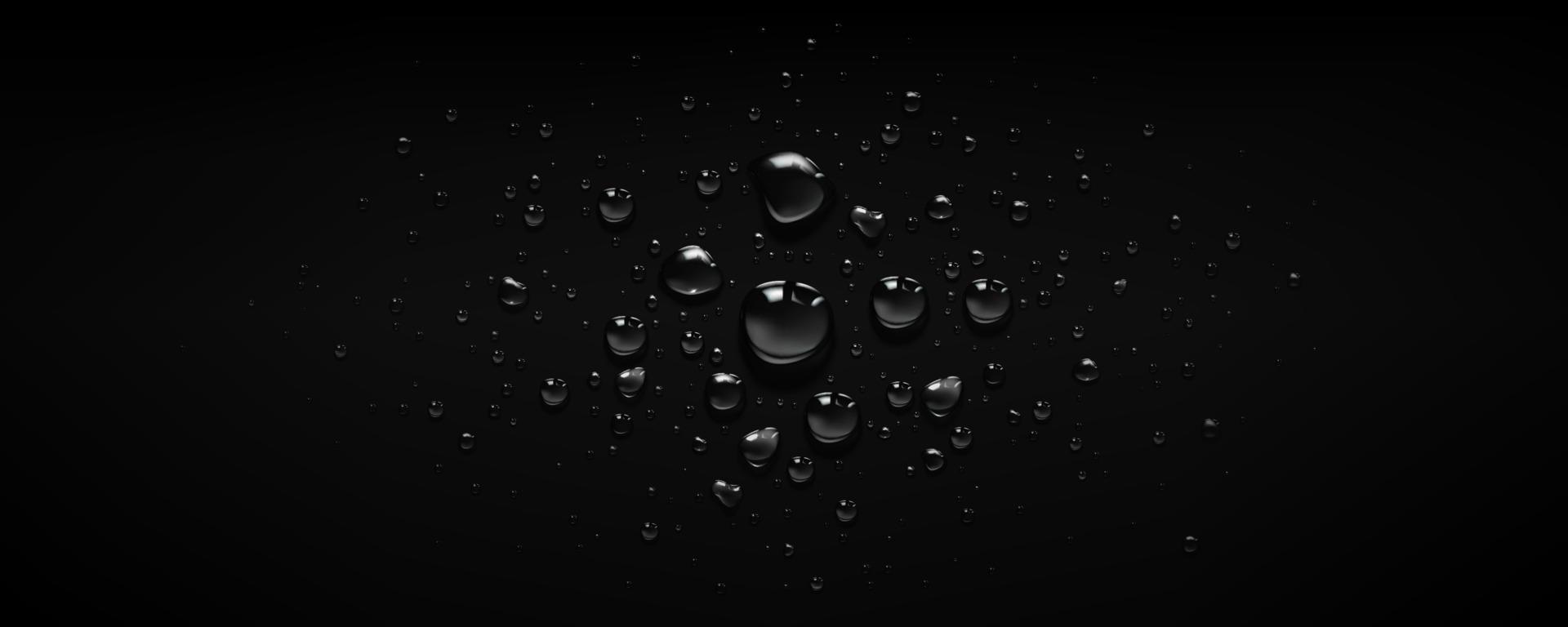 Water drops on black background, rain condensation vector