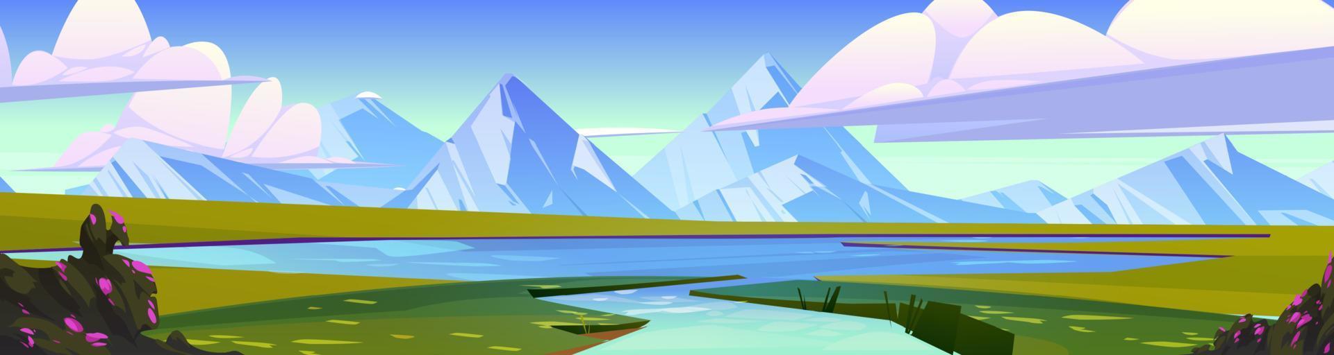 Cartoon nature mountain landscape with river flow vector