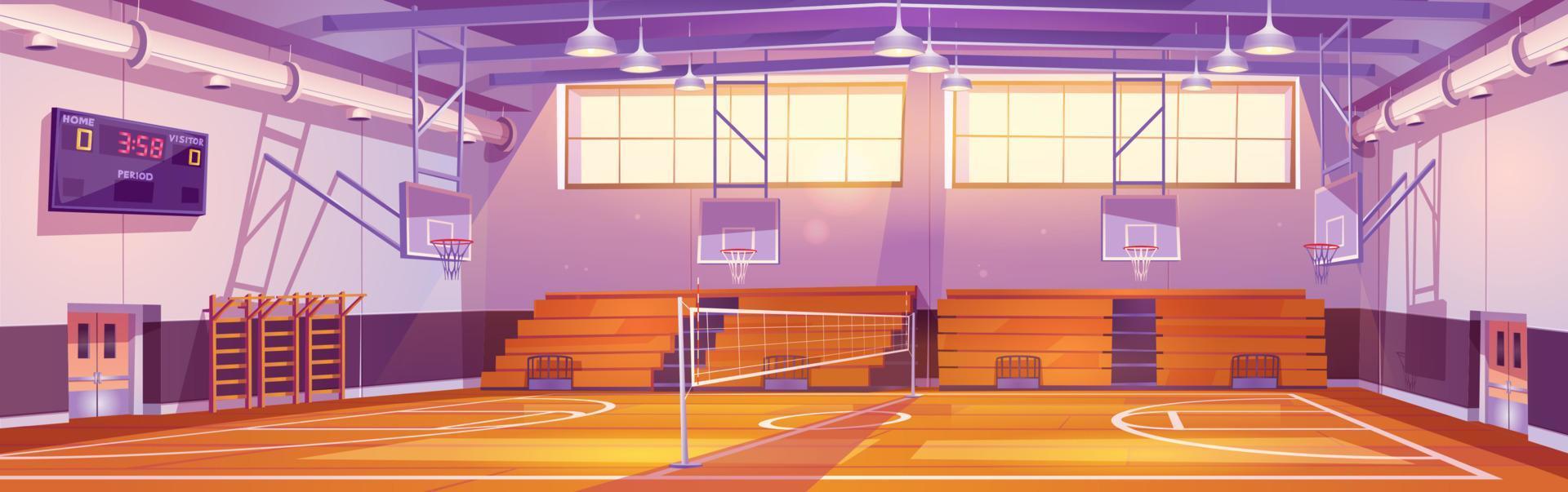 Empty basketball court cartoon illustration vector