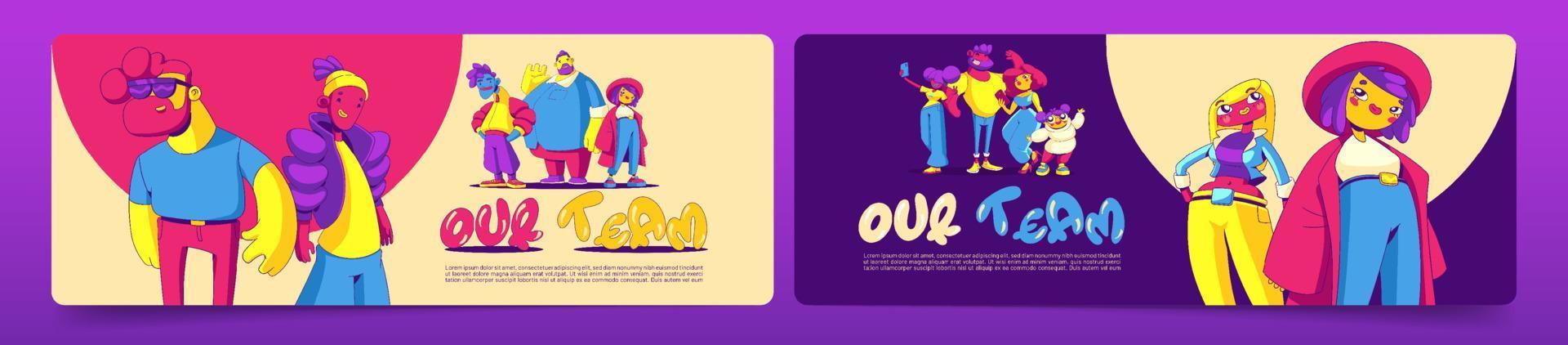 Our team posters with people in contemporary style vector
