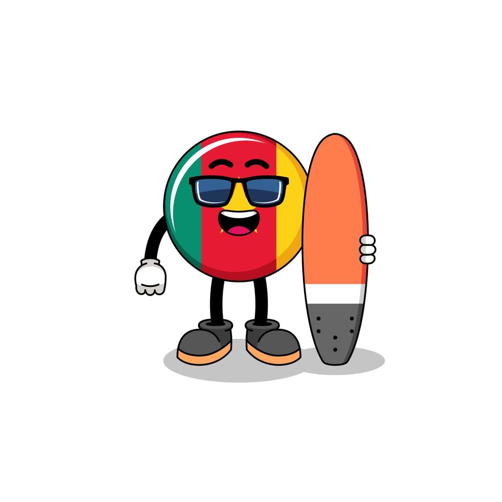 Mascot cartoon of cameroon flag as a surfer vector