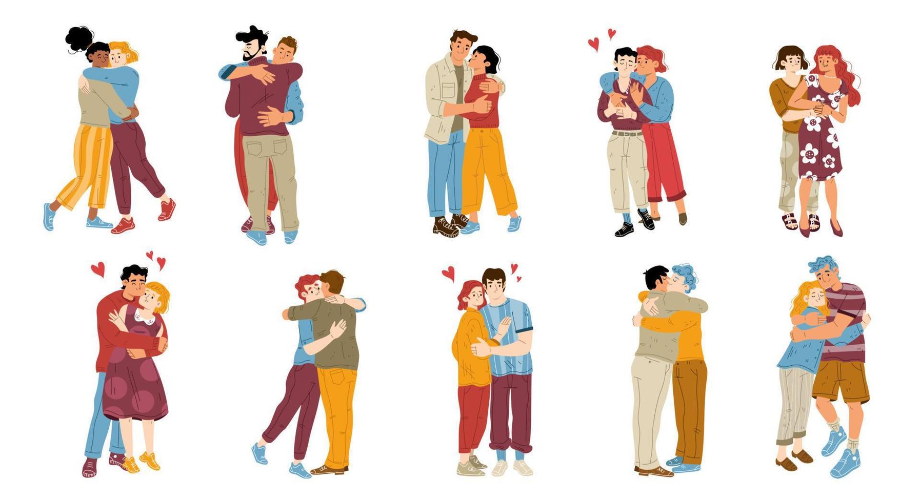 Happy romantic couples hug, homosexual love vector