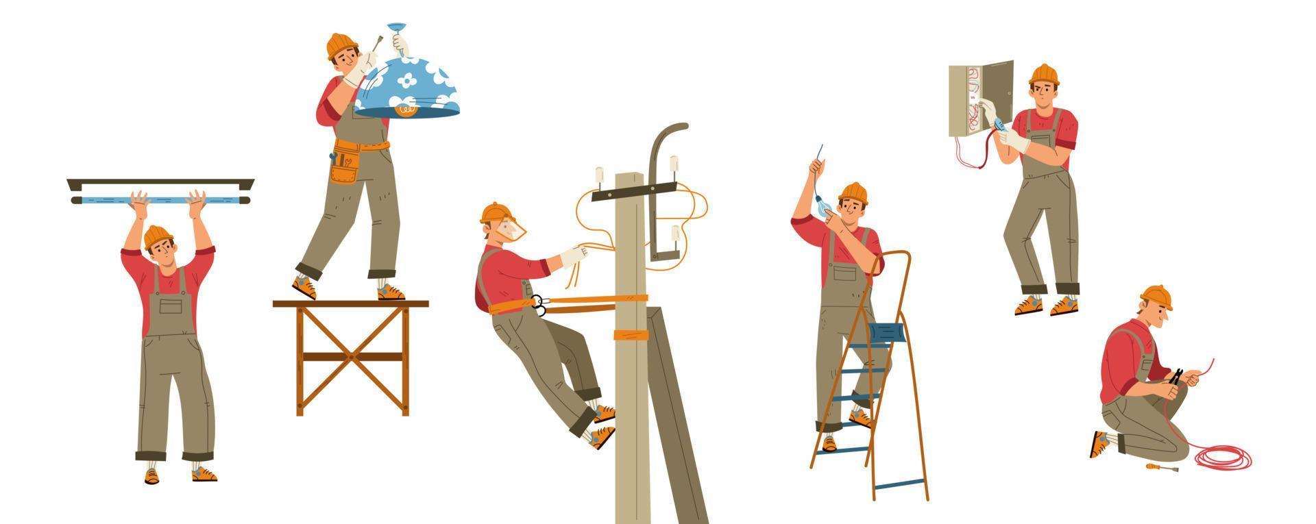 Electrician, maintenance service worker in helmet vector
