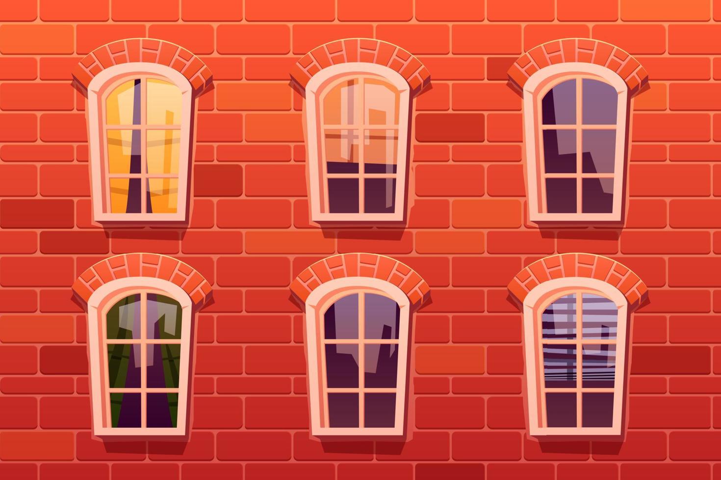 Classic arched windows on red brick wall vector
