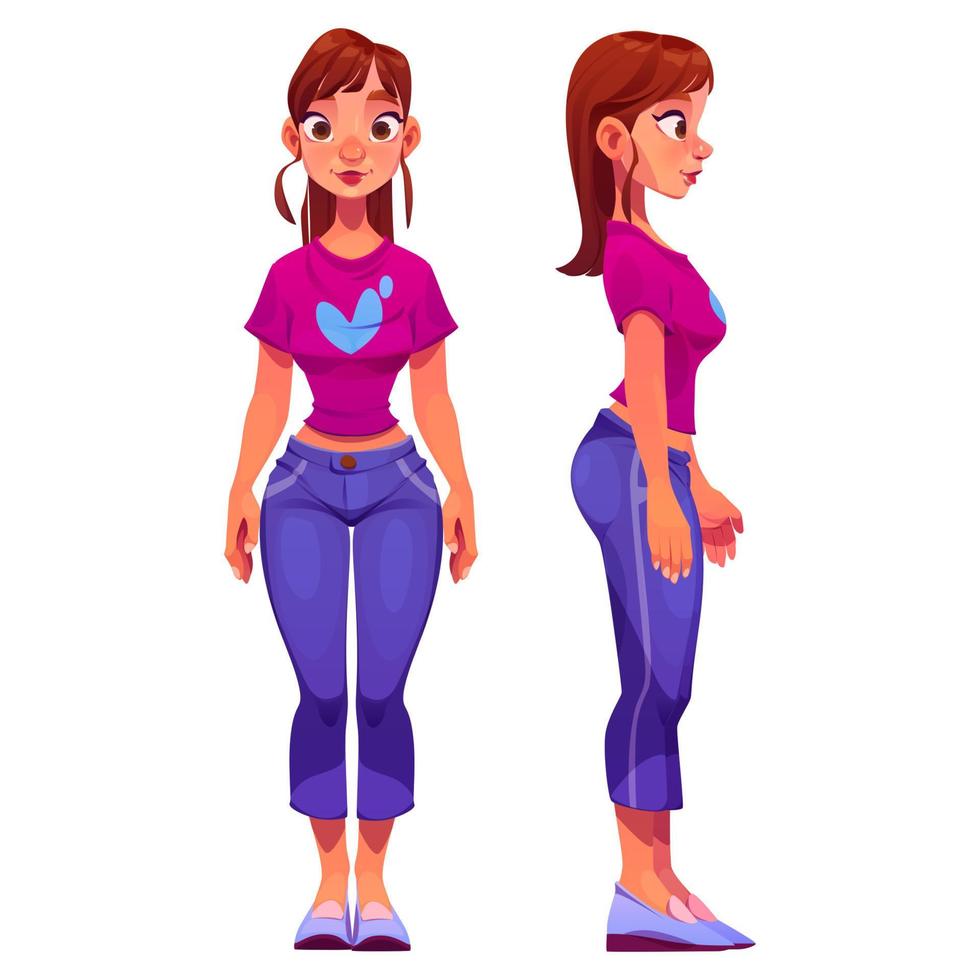 Standing pretty woman in front and side view vector